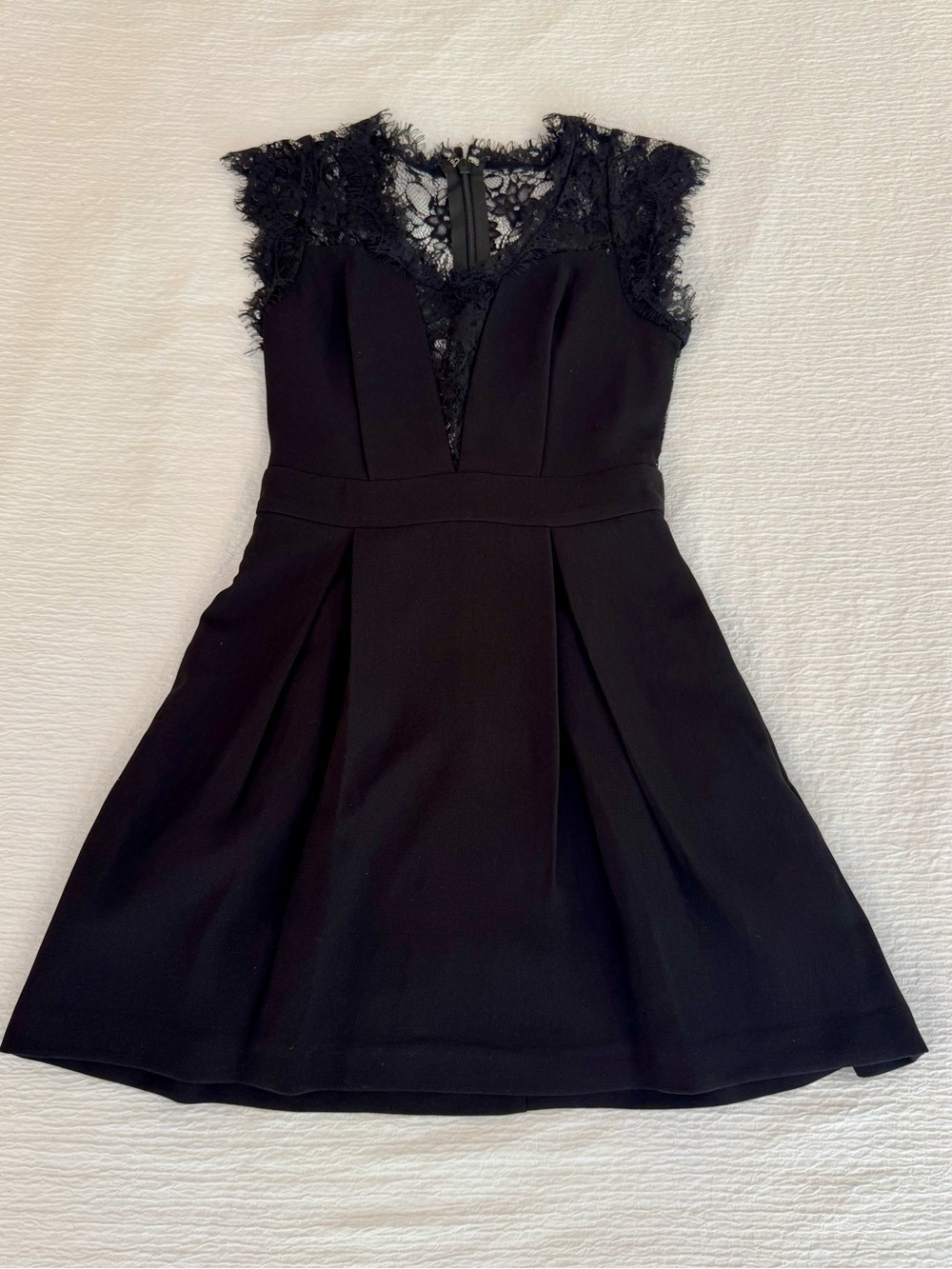 BCBGeneration Black Lace Cap-Sleeve Fit & Flare Mini Dress